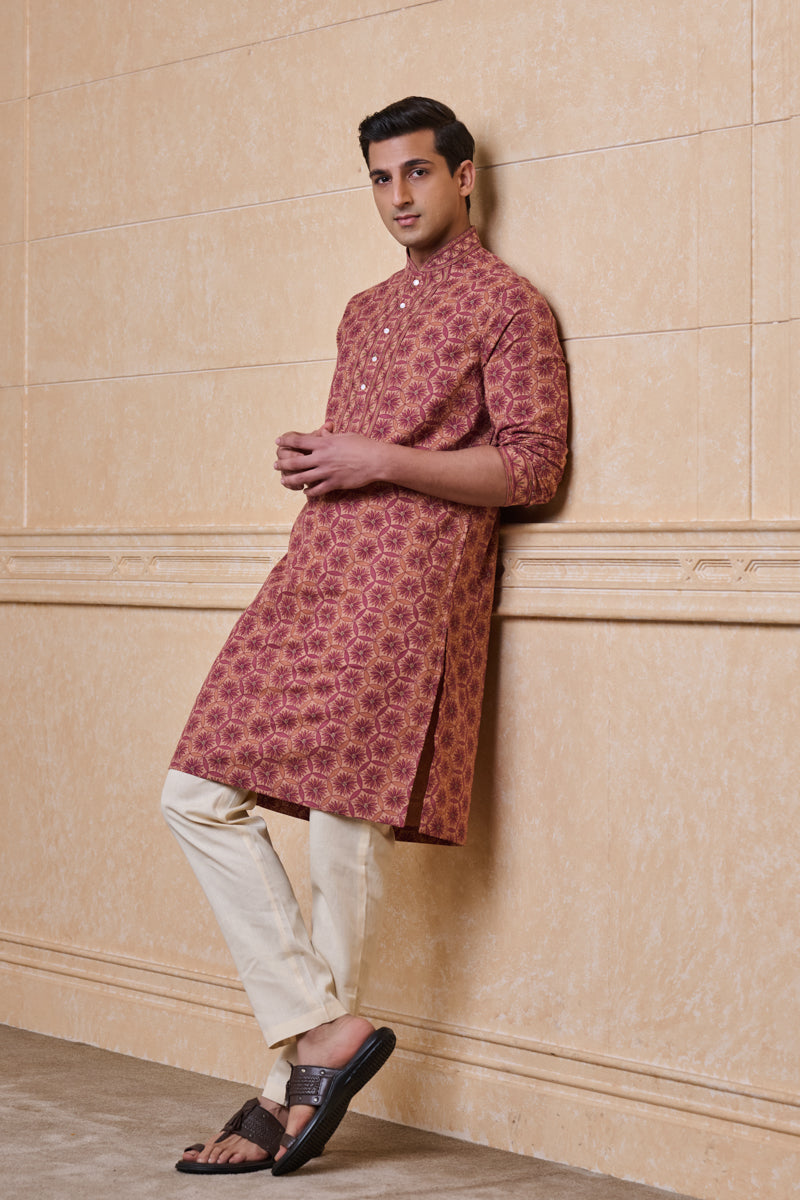 Rust All Over Printed Kurta Set