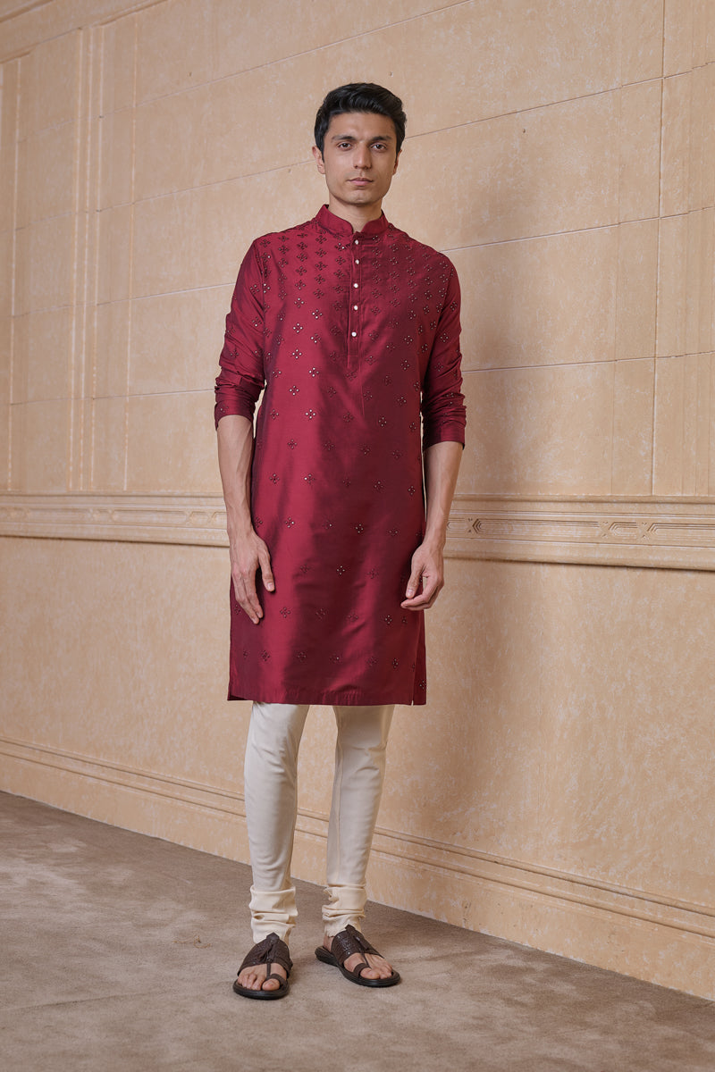 Maroon All Over Embroidered Kurta Set