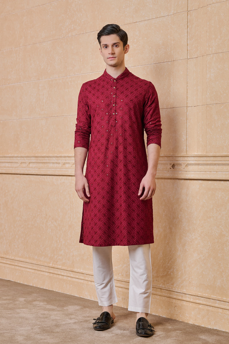 Maroon Schiffili Kurta Set