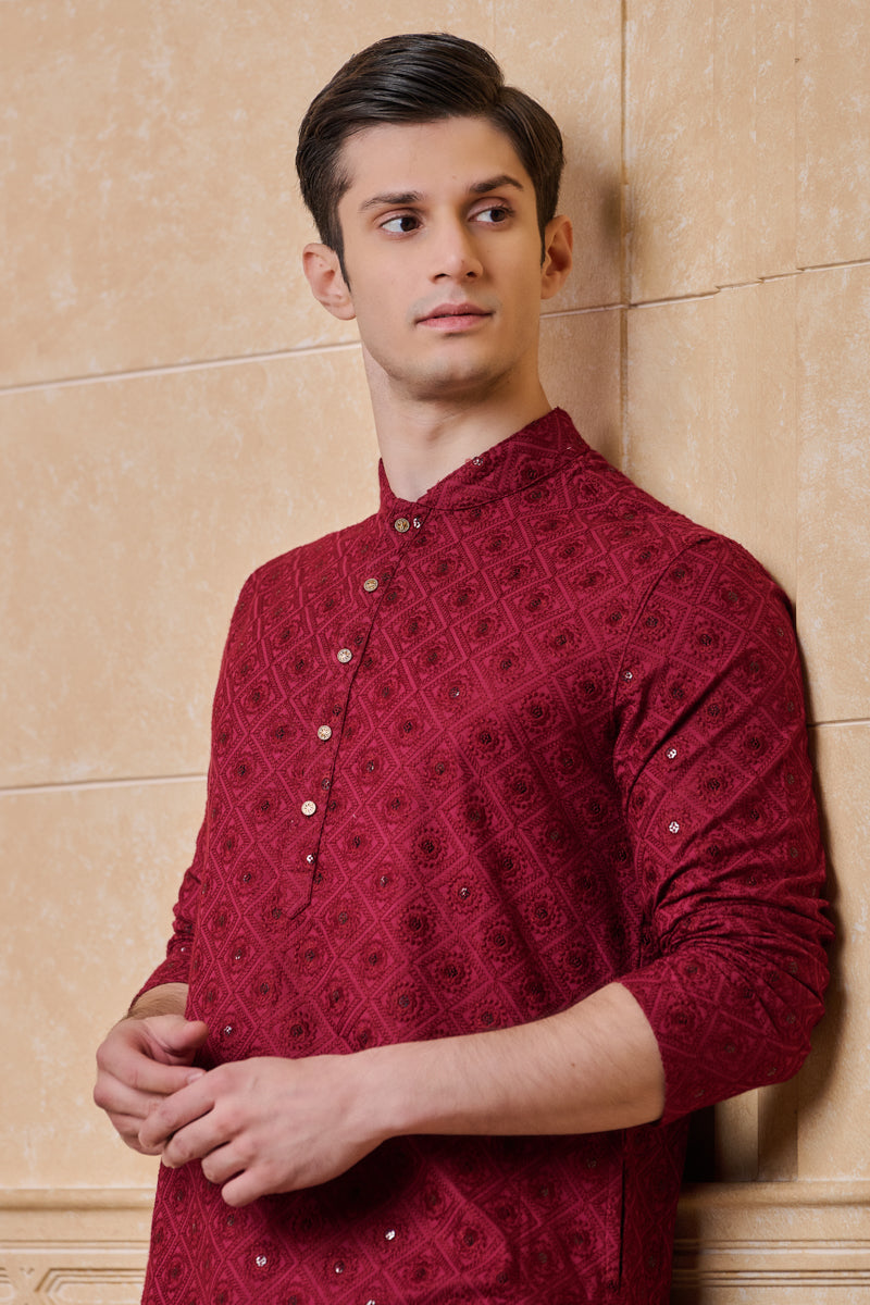 Maroon Schiffili Kurta Set