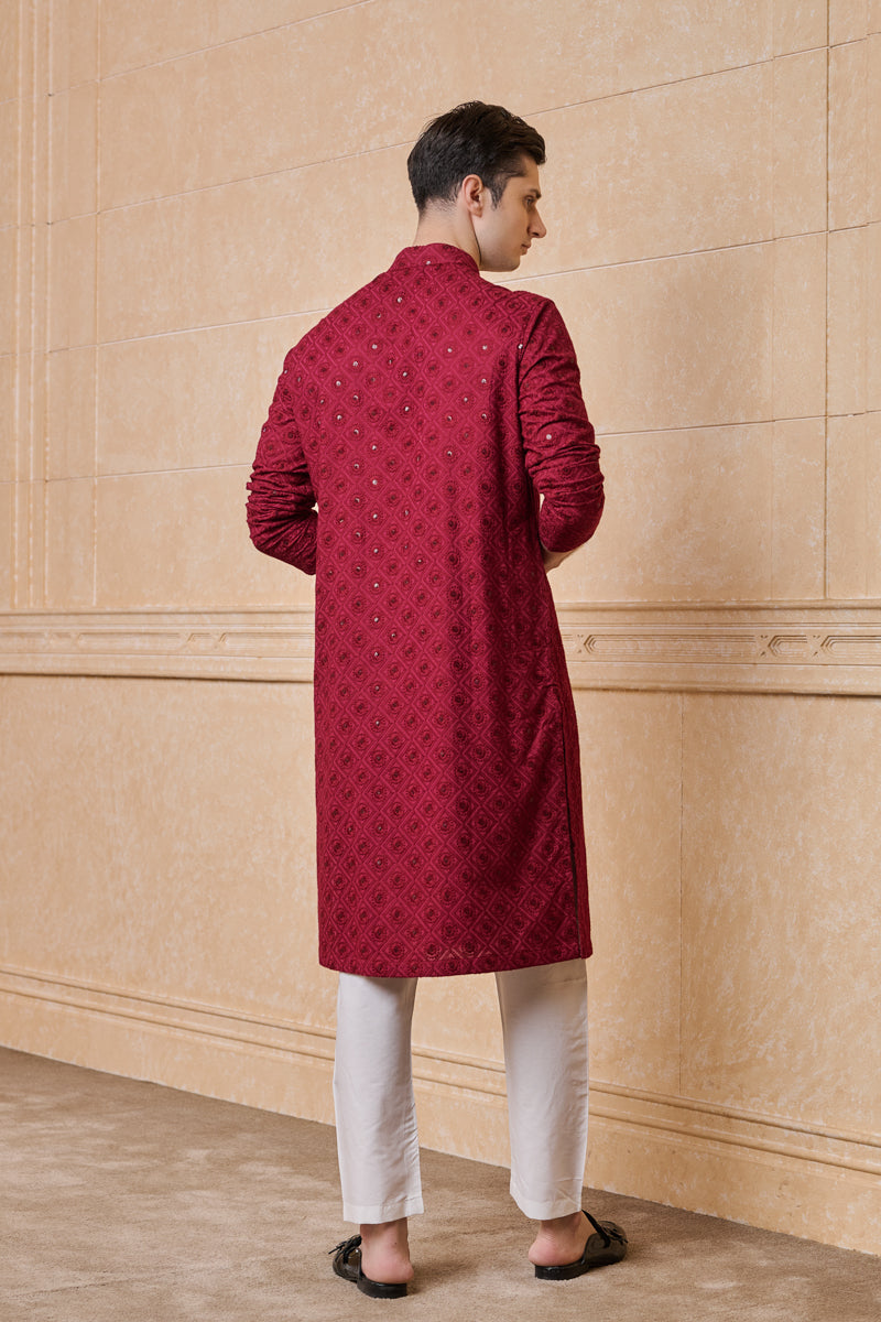 Maroon Schiffili Kurta Set