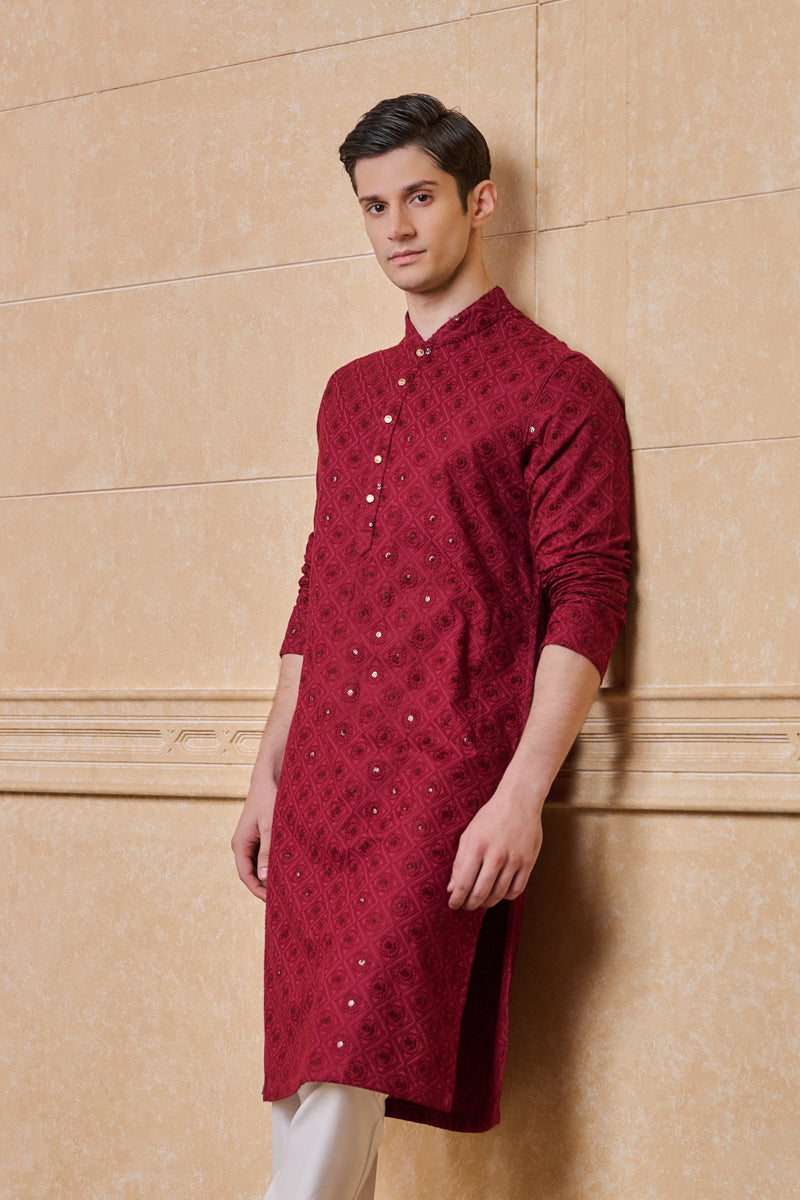 Maroon Schiffili Kurta Set