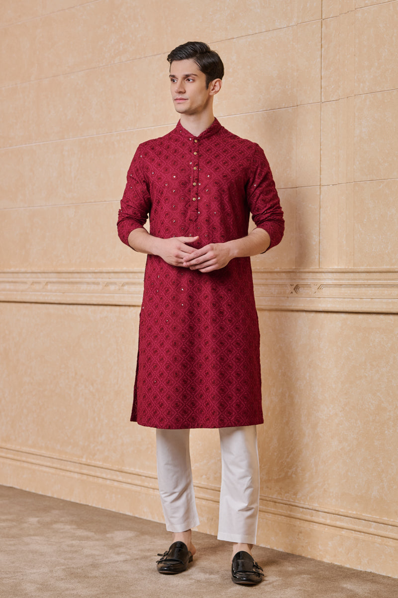 Maroon Schiffili Kurta Set