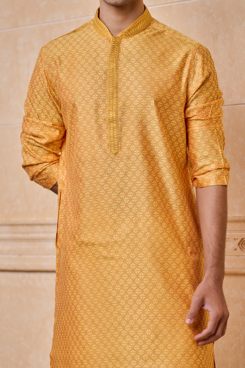 Gold All Over Textured Kurta Set