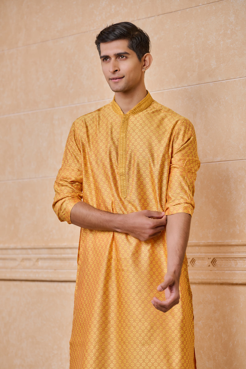 Gold All Over Textured Kurta Set