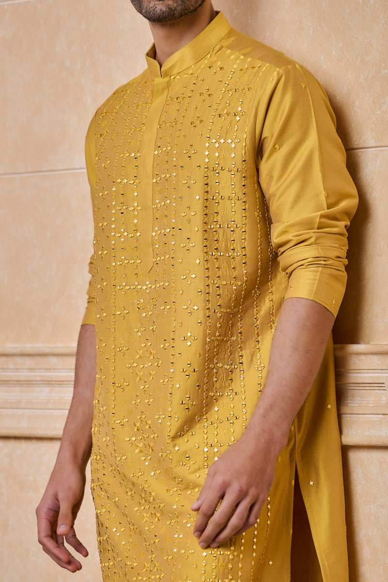 Yellow All Over Mirror Kurta Set