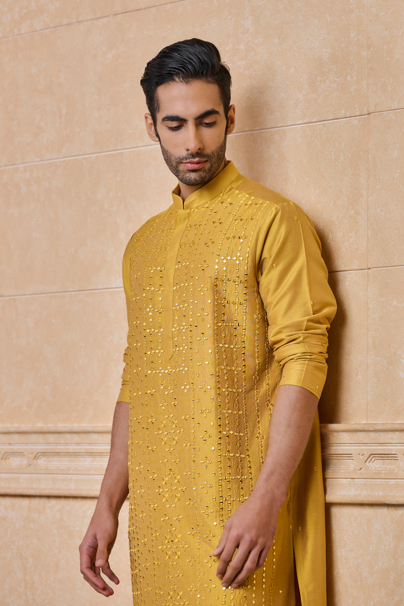 Yellow All Over Mirror Kurta Set