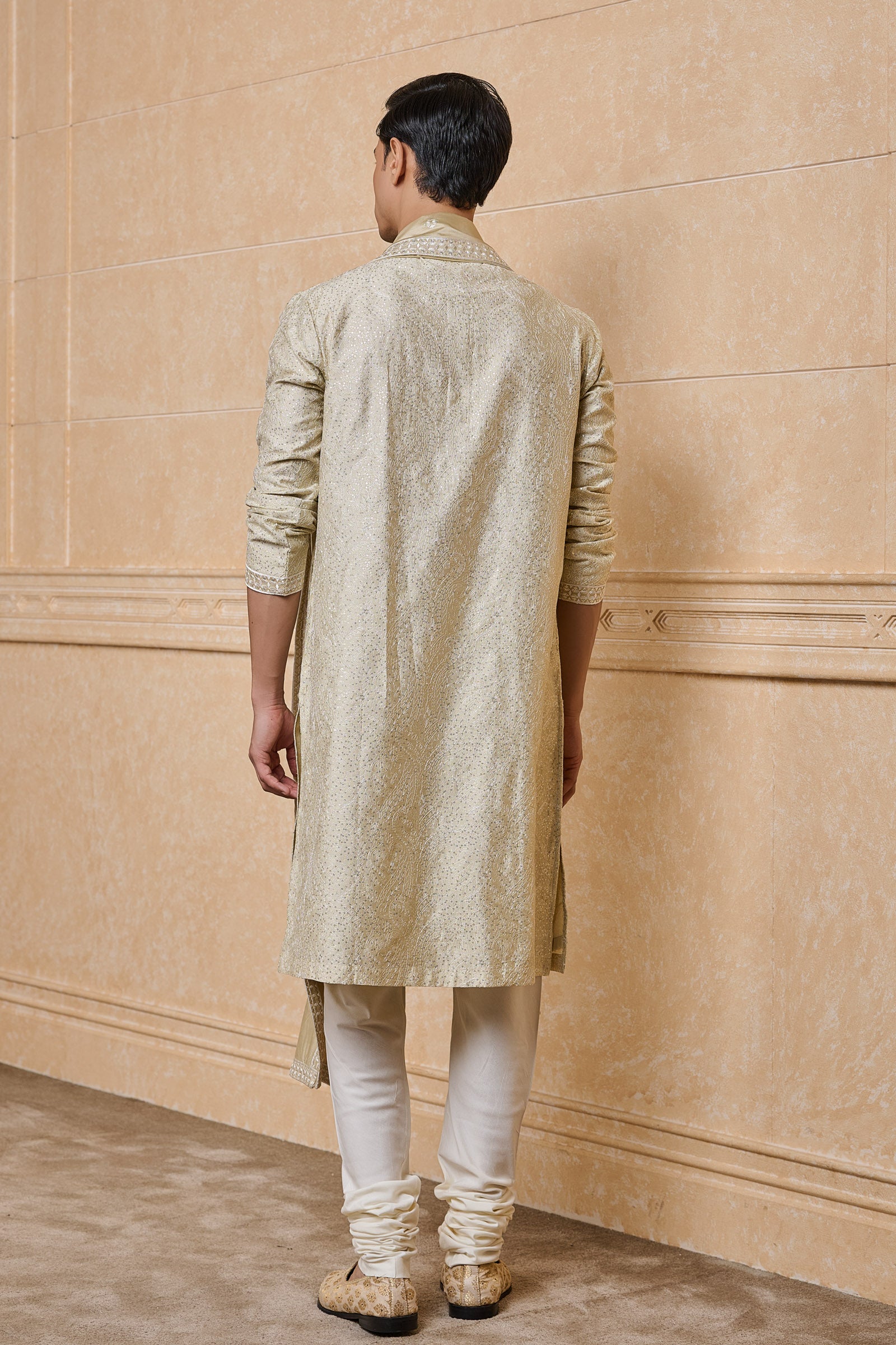 Beige All Over Embroidered Chanderi Kurta set