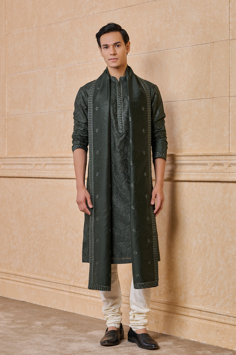 Green All Over Embroidered Chanderi Kurta Set