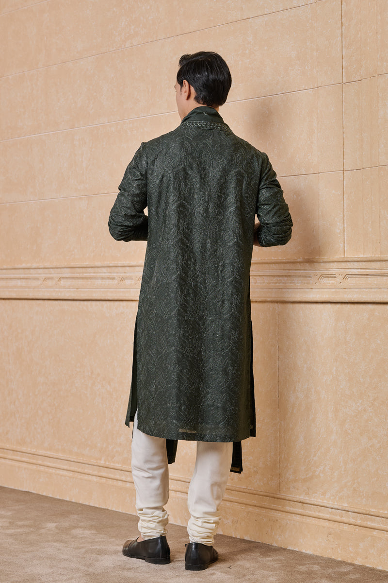 Green All Over Embroidered Chanderi Kurta Set