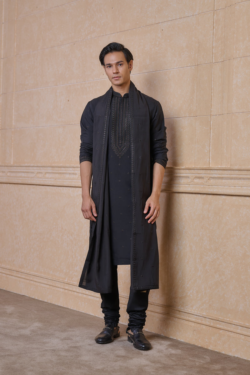 Black All Over Embroidered Kurta Set