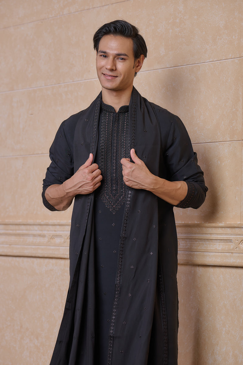 Black All Over Embroidered Kurta Set