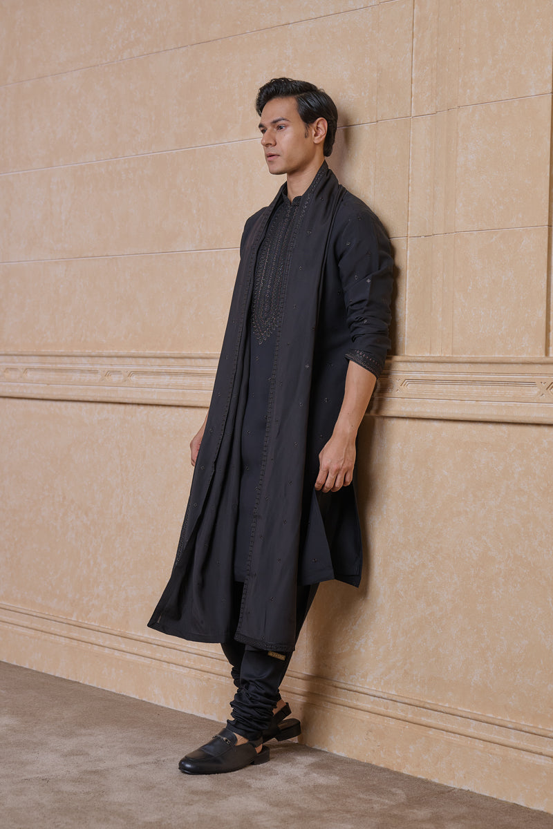 Black All Over Embroidered Kurta Set