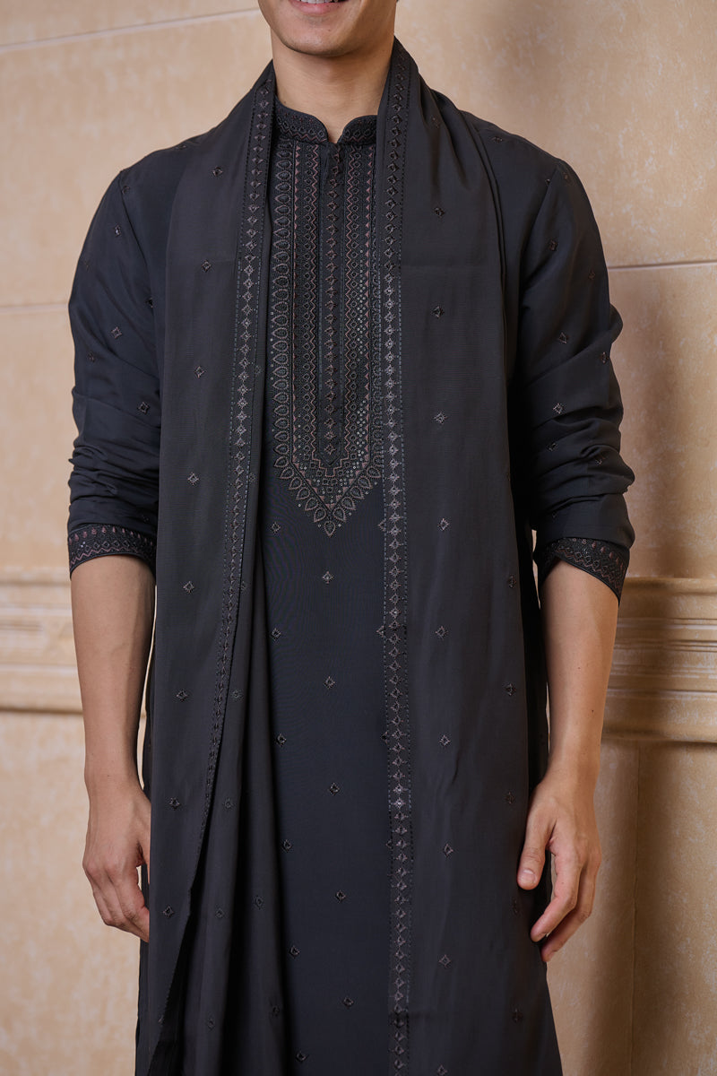 Black All Over Embroidered Kurta Set