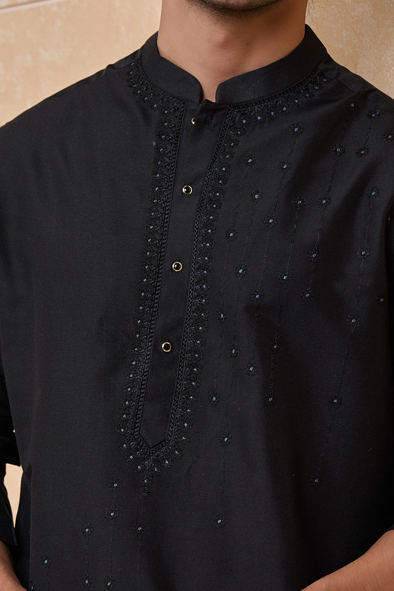 Black All Over Floral Embroidered Kurta Set