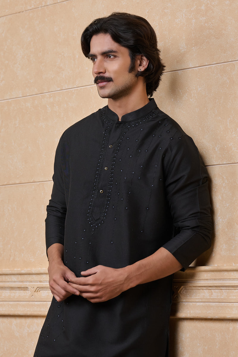 Black All Over Floral Embroidered Kurta Set