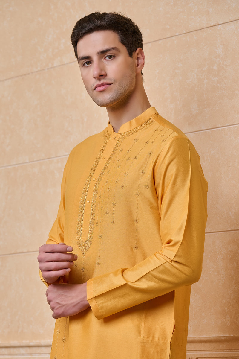 Yellow All Over Floral Embroidered Kurta Set