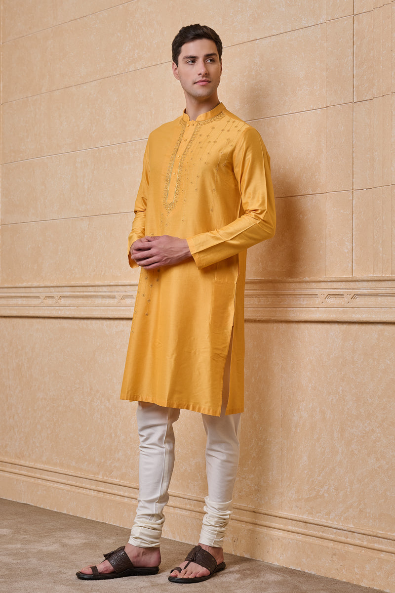 Yellow All Over Floral Embroidered Kurta Set