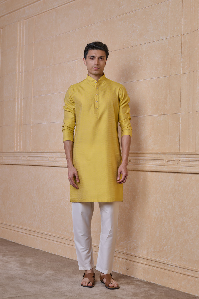 Yellow Ochre Jacquard Kurta Set