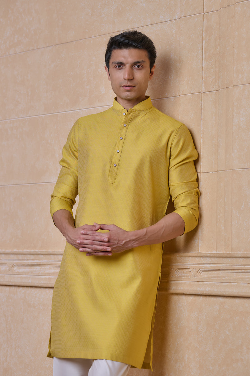 Yellow Ochre Jacquard Kurta Set