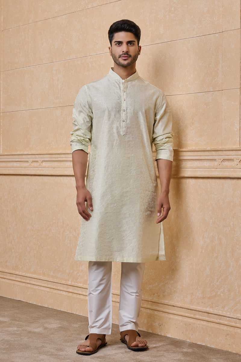 Light Green Floral Self Jacquard Kurta Set