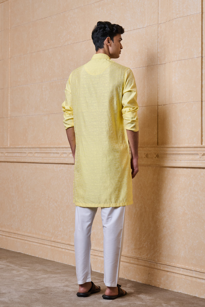 Yellow Floral Self Jacquard Kurta Set