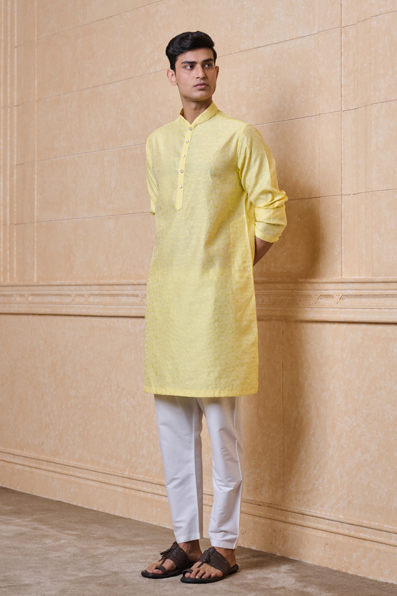 Yellow Floral Self Jacquard Kurta Set