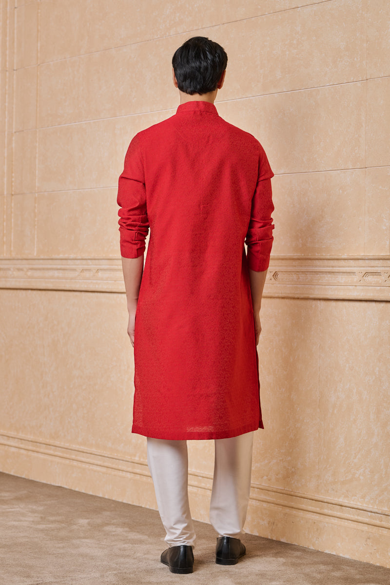 Red Floral Jacquard Kurta Set