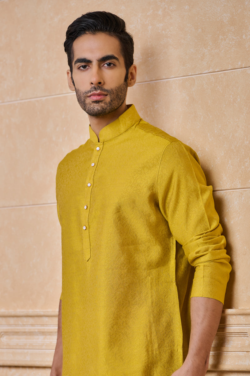 Yellow Floral Jacquard Kurta Set