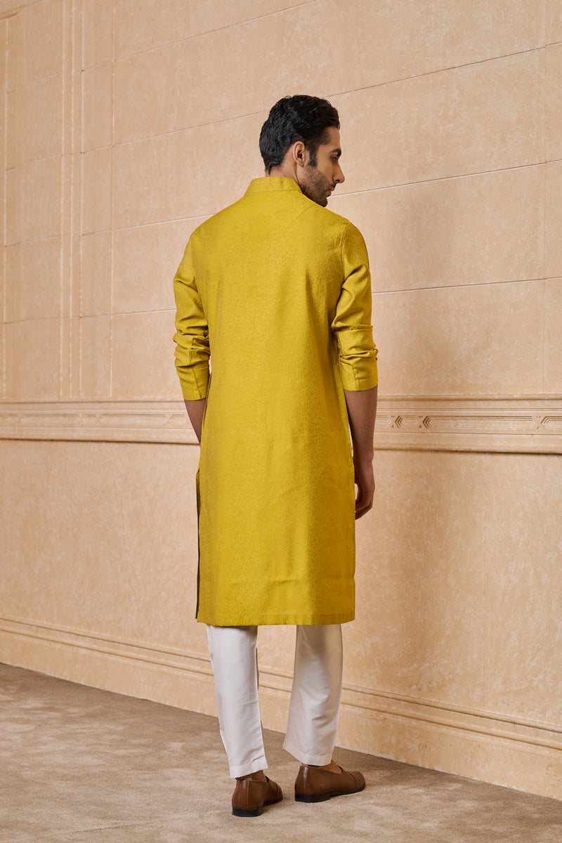 Yellow Floral Jacquard Kurta Set