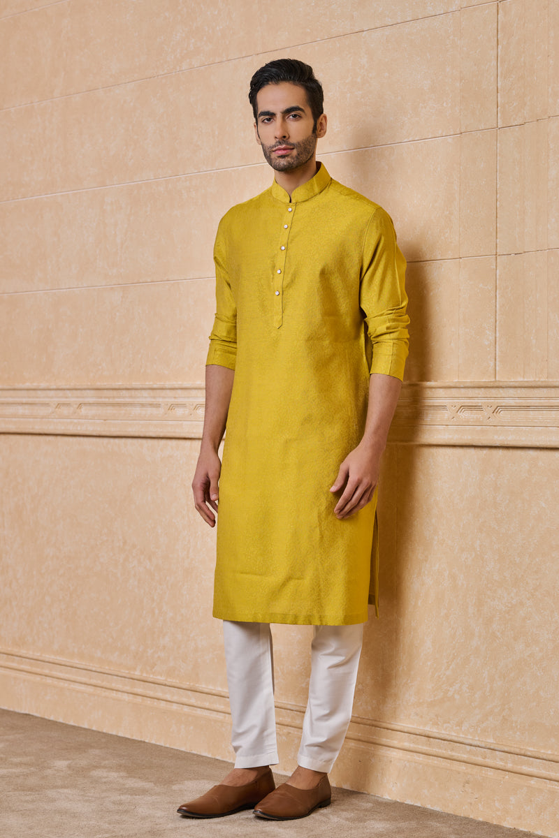 Yellow Floral Jacquard Kurta Set