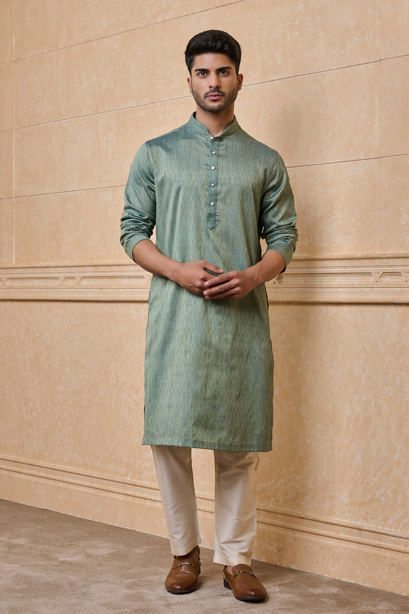 Teal Jacquard Kurta Set