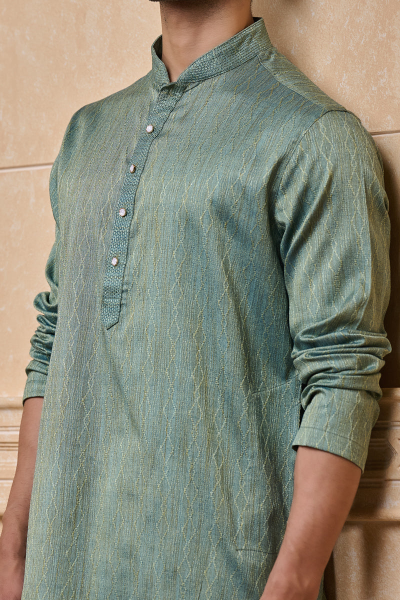 Teal Jacquard Kurta Set