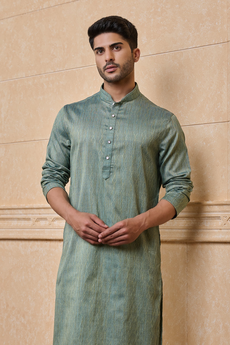 Teal Jacquard Kurta Set