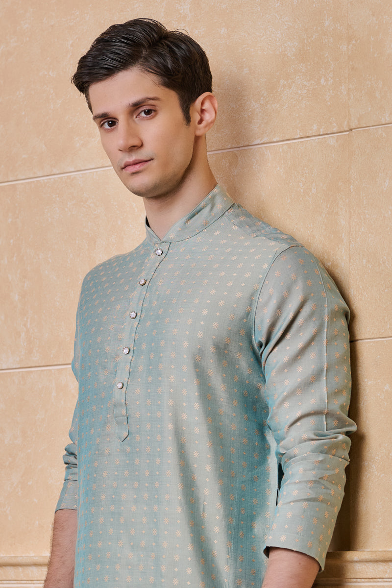 Aqua Jacquard Kurta set