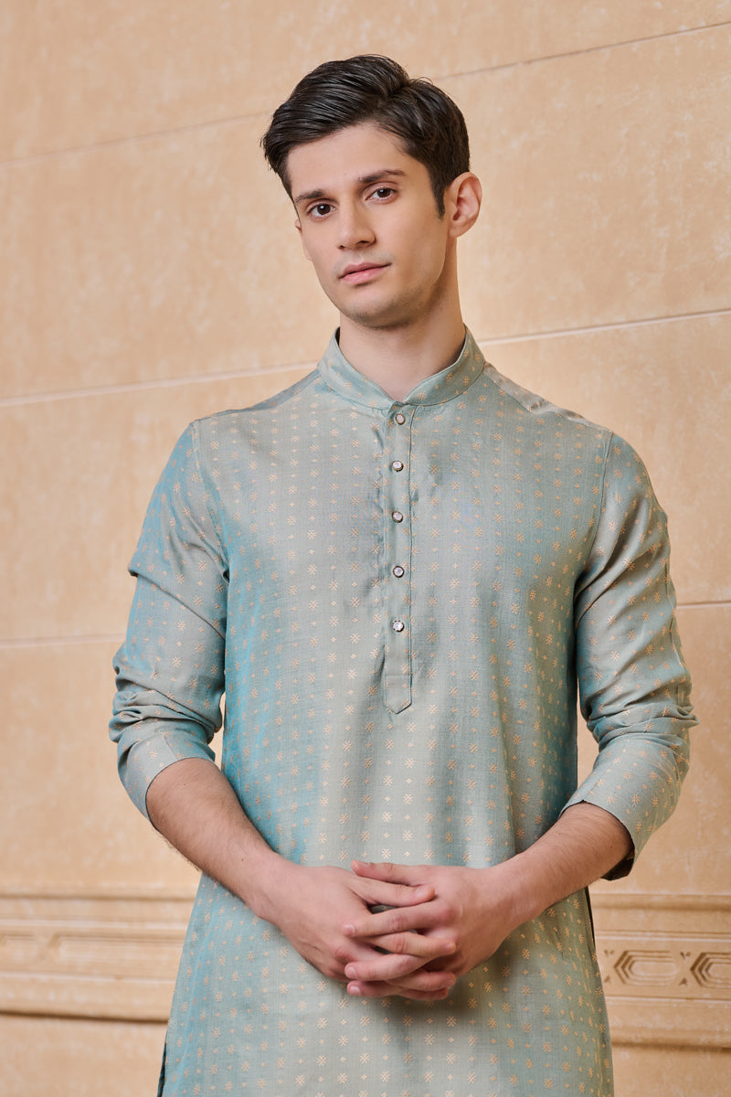 Aqua Jacquard Kurta set