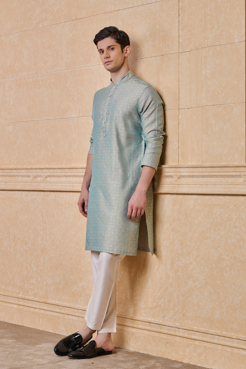 Aqua Jacquard Kurta set