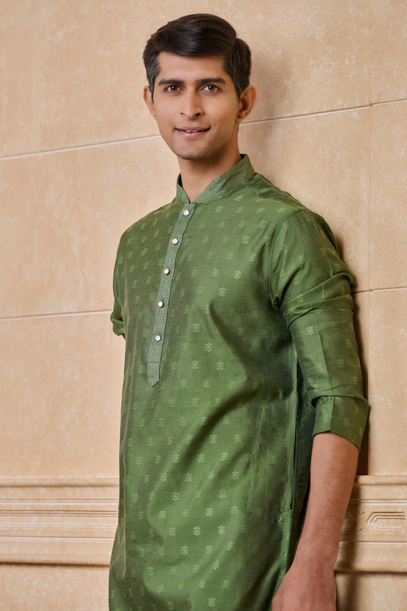 Green Jacquard Kurta set