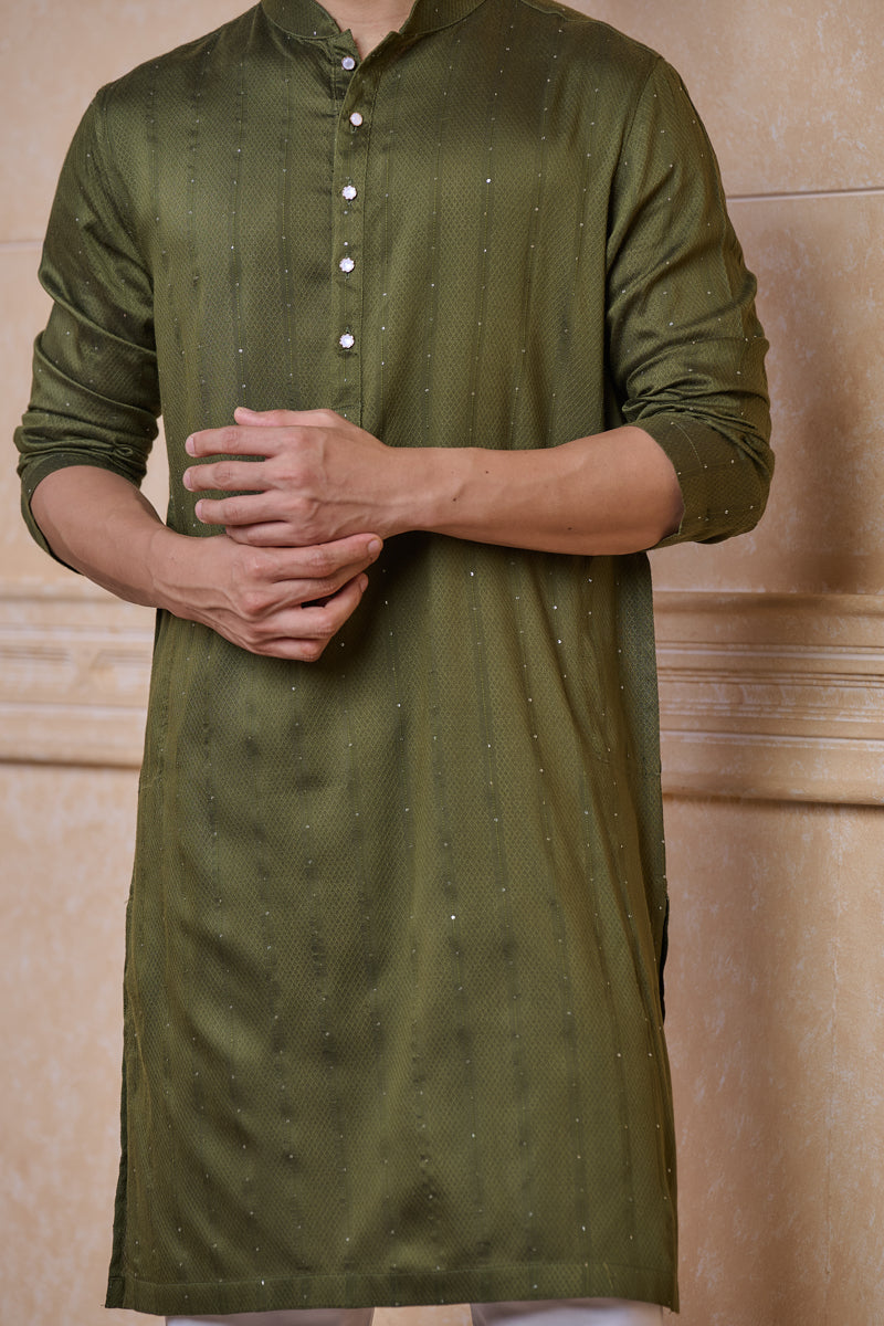 Olive Jacquard Kurta Set