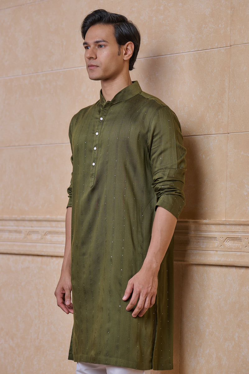 Olive Jacquard Kurta Set