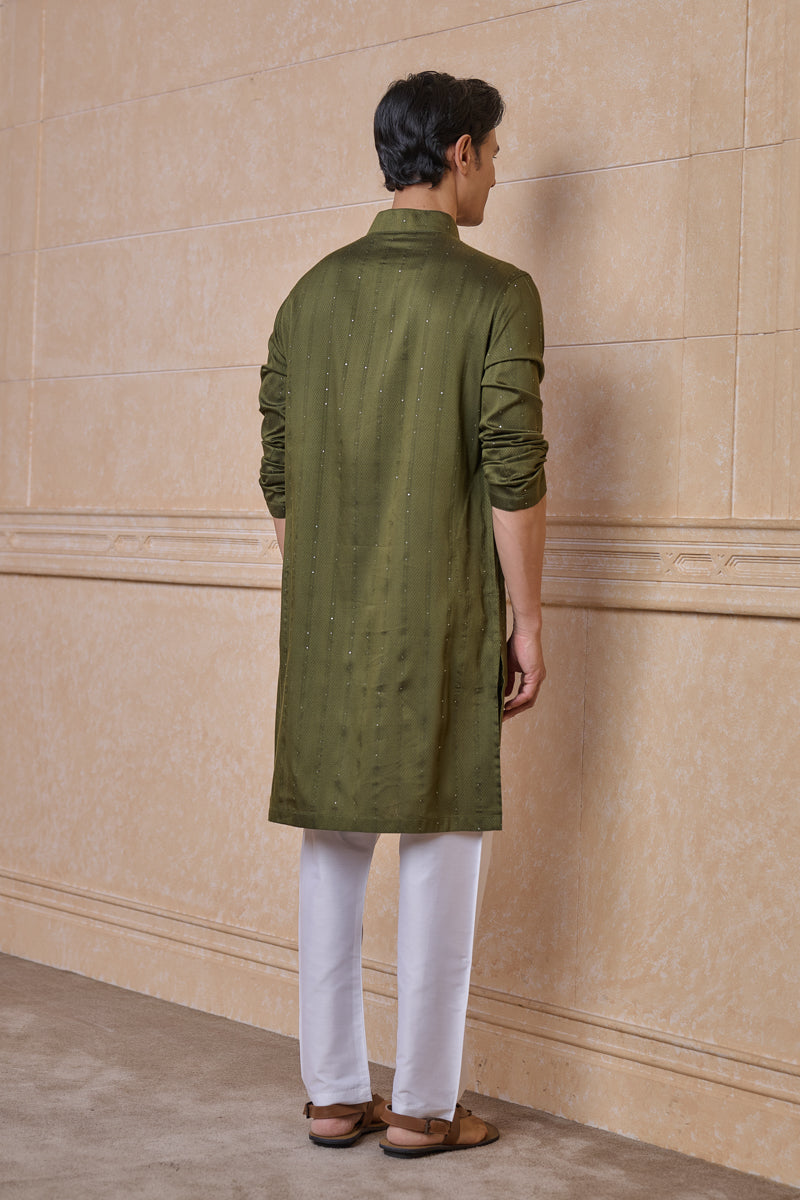 Olive Jacquard Kurta Set