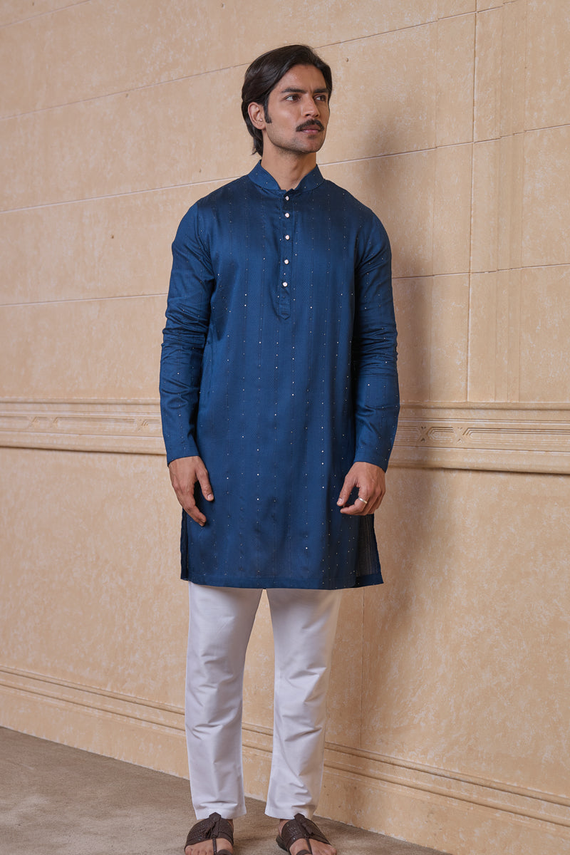 Teal Jacquard Kurta Set