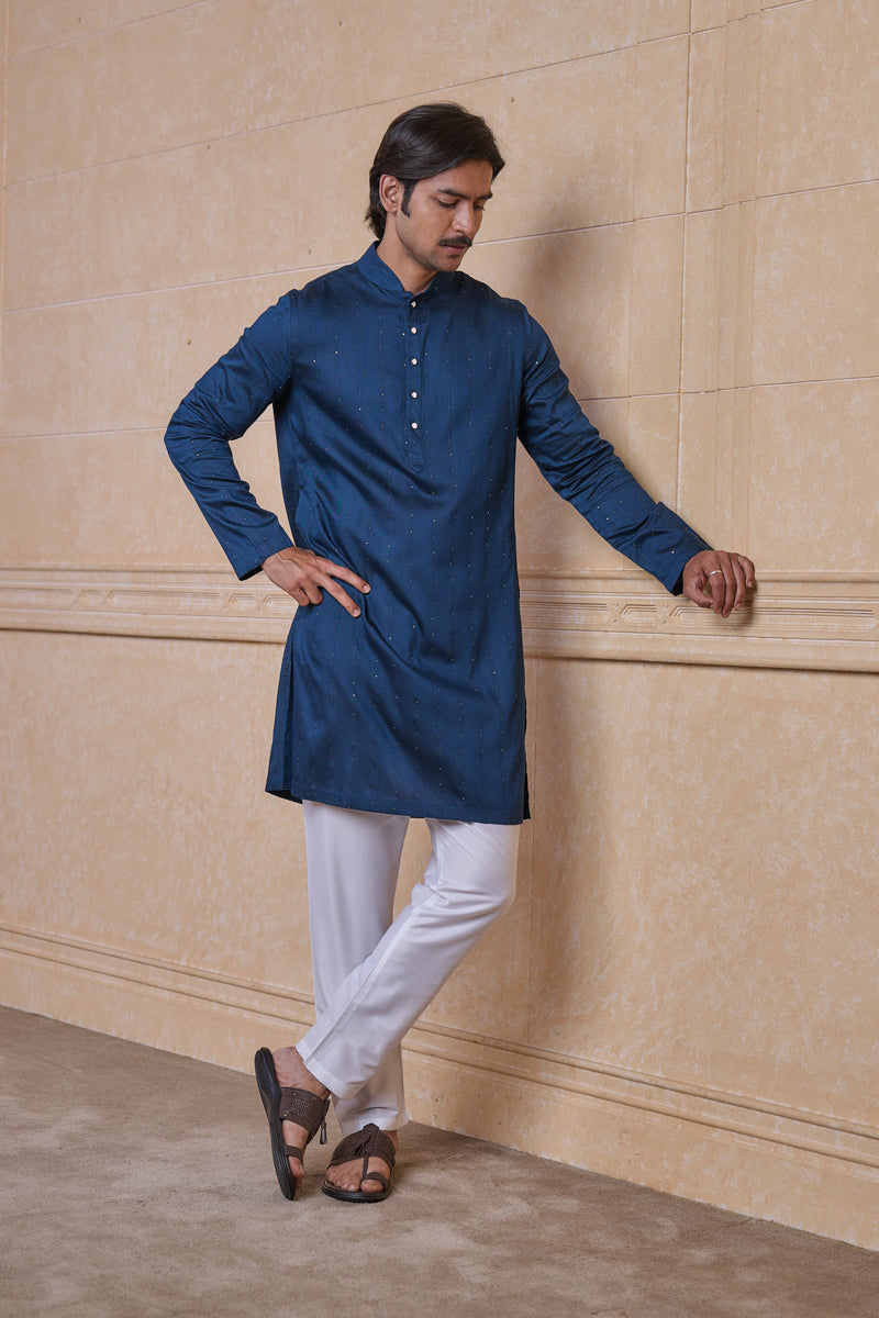 Teal Jacquard Kurta Set