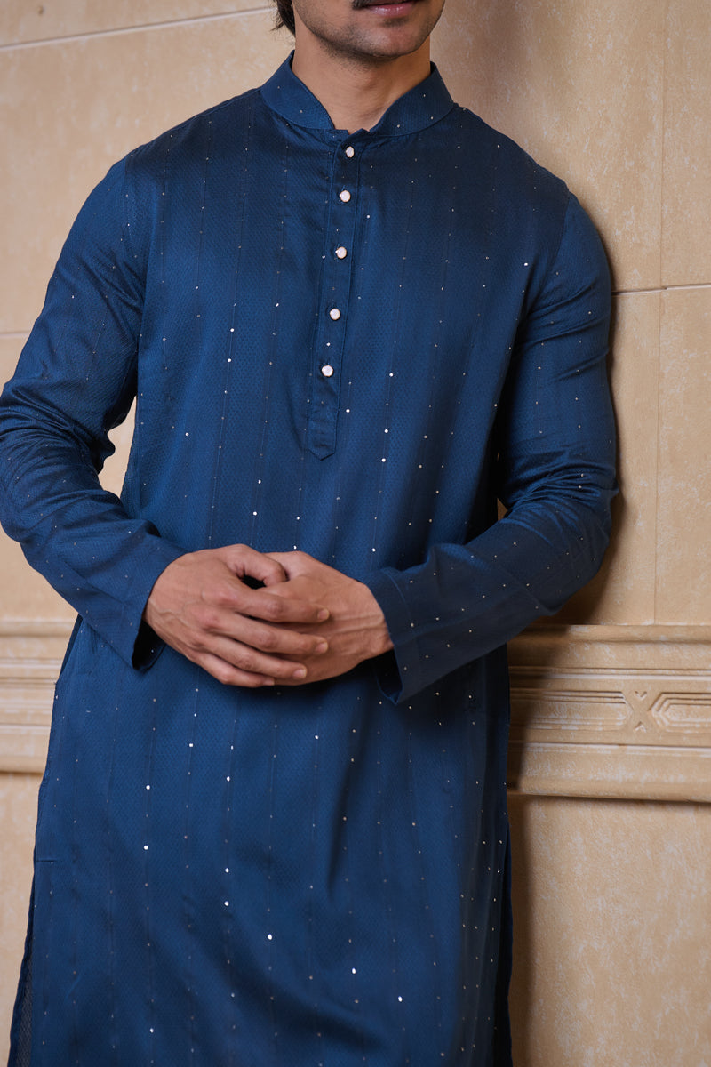 Teal Jacquard Kurta Set