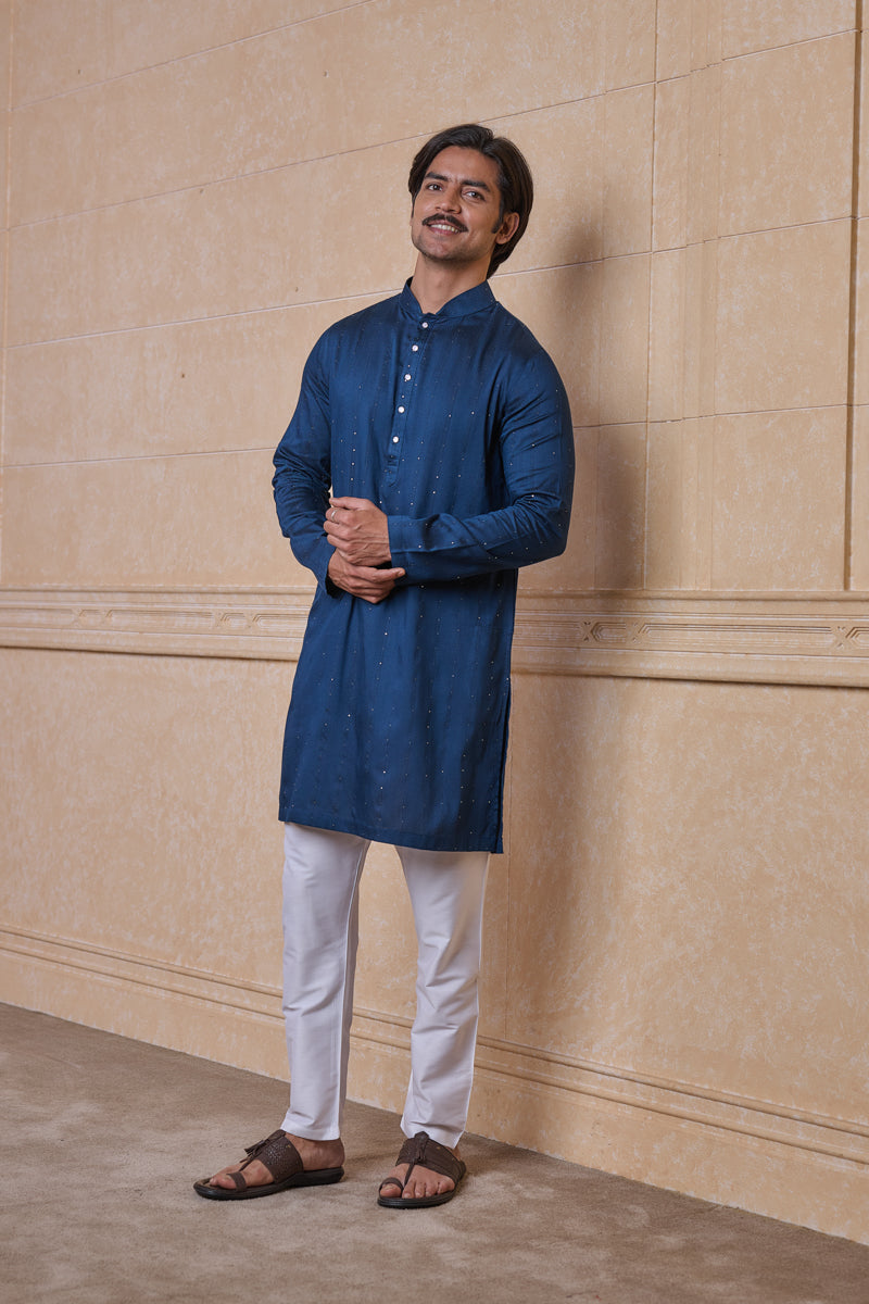 Teal Jacquard Kurta Set