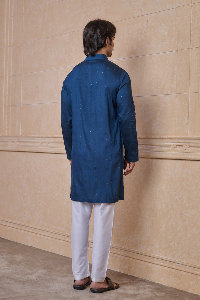 Teal Jacquard Kurta Set