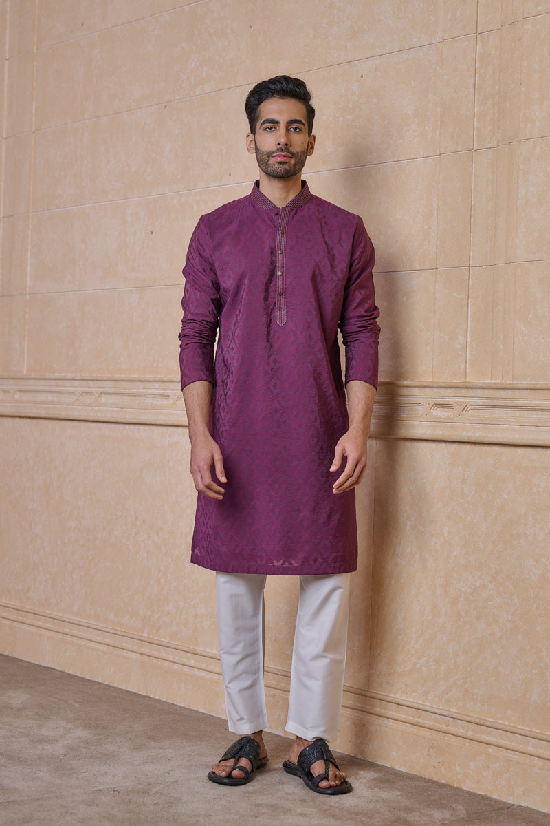 Purple Jacquard Kurta Set