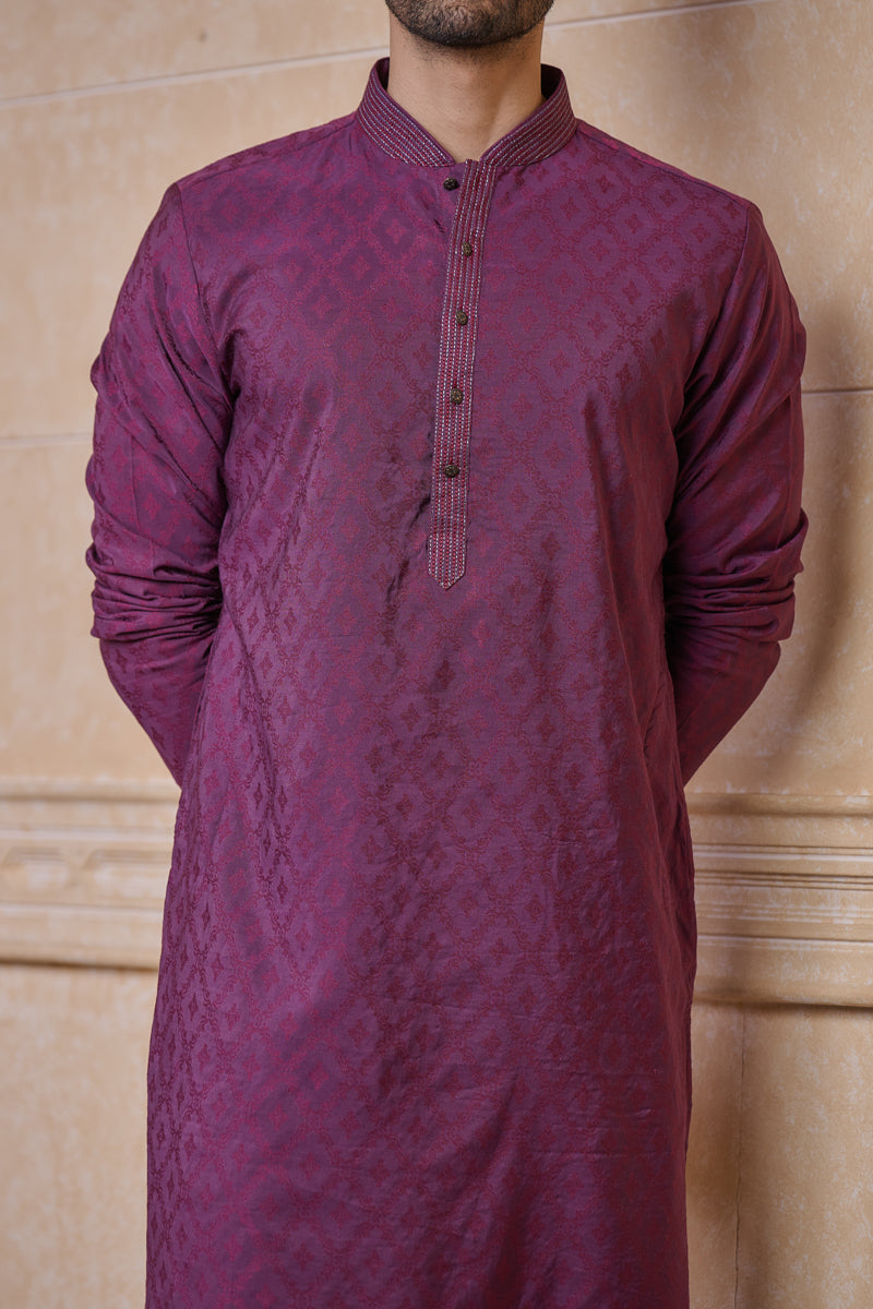 Purple Jacquard Kurta Set