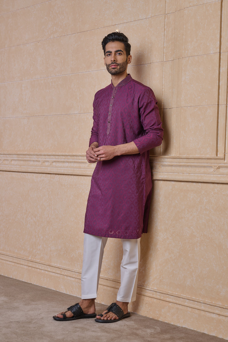 Purple Jacquard Kurta Set