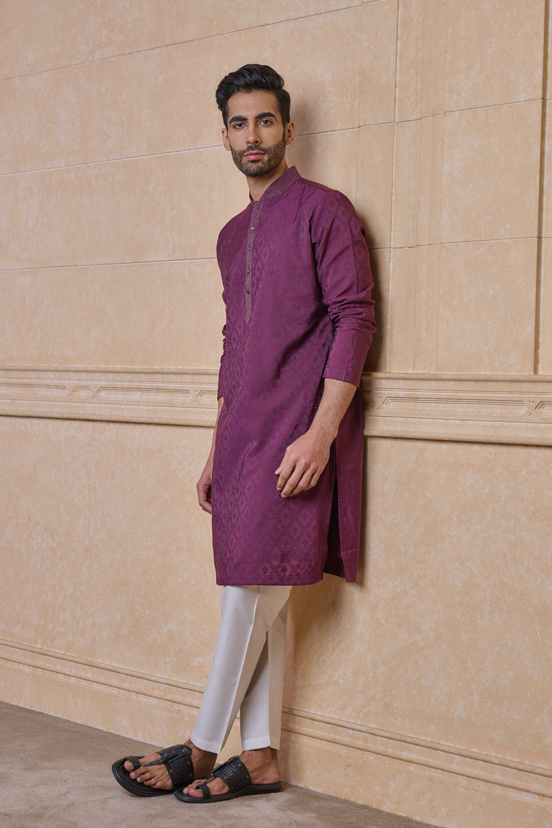 Purple Jacquard Kurta Set